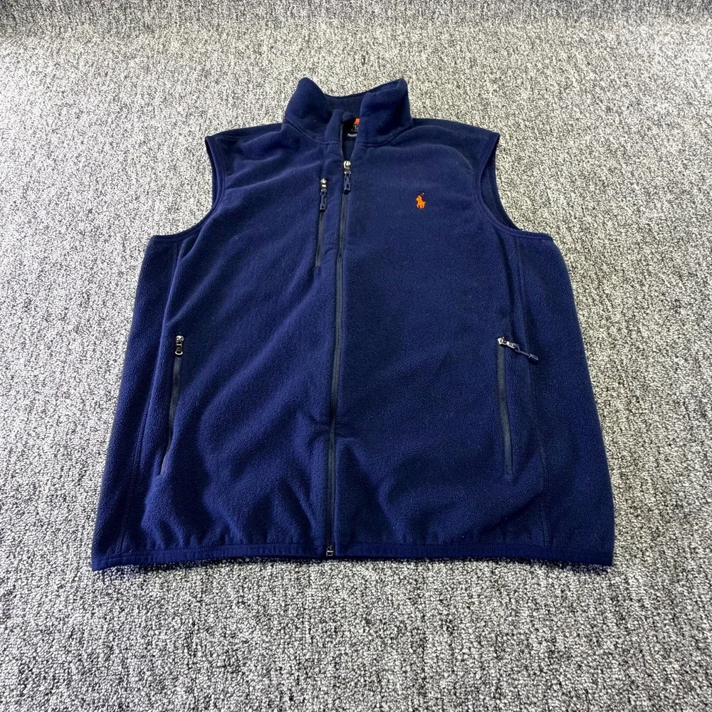 Polo Ralph Lauren Performance Fleece Vest Mens Large Blue Mock Neck Full Zip
